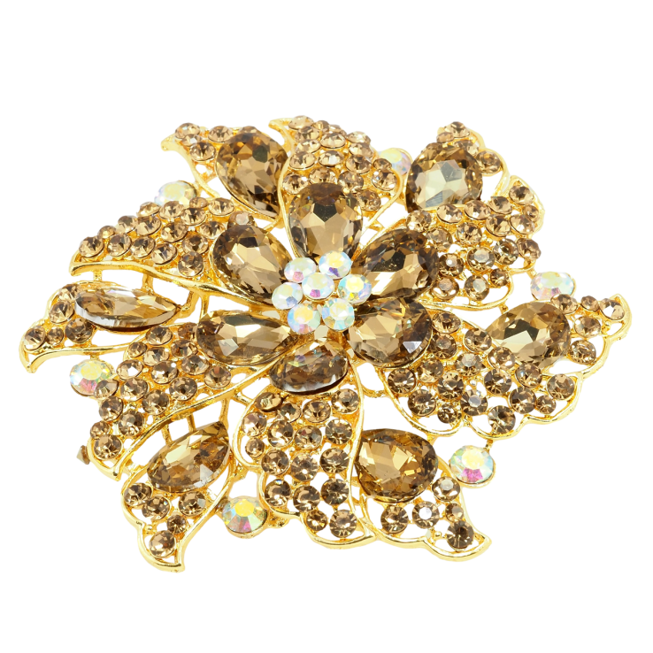 Брошка Велика квітка з коричневими стразами фото №20