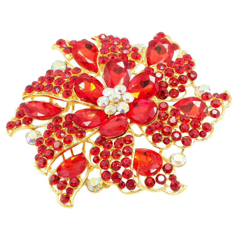 Брошь Большой цветок с красными стразами фото №5