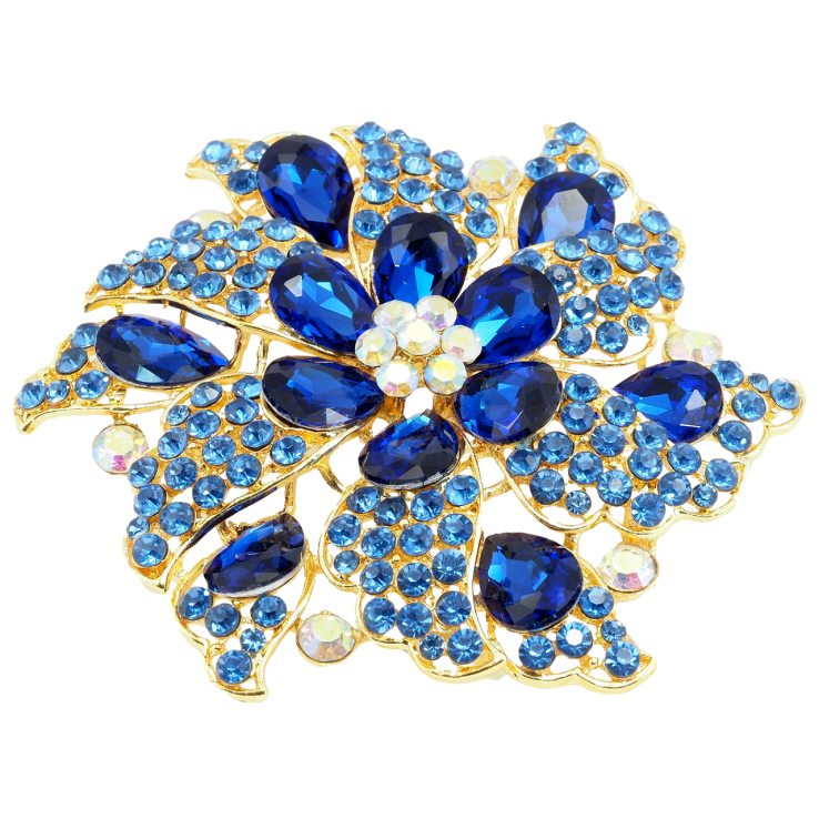 Брошь Большой цветок с синими стразами фото №21