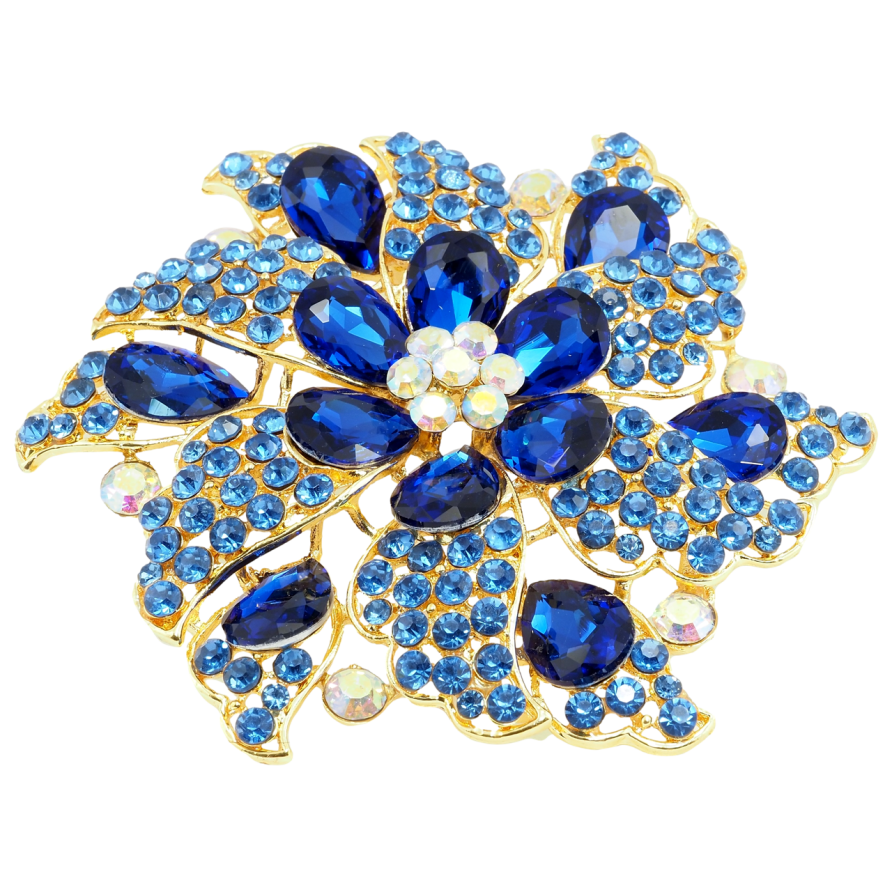 Брошка Велика квітка з синіми стразами фото №1