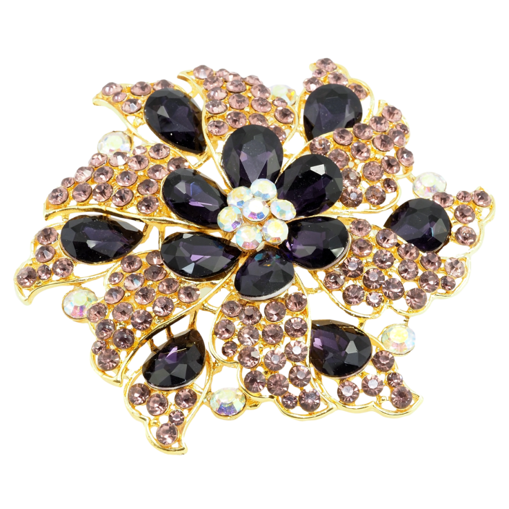 Брошь Большой цветок с бордовыми стразами фото №4