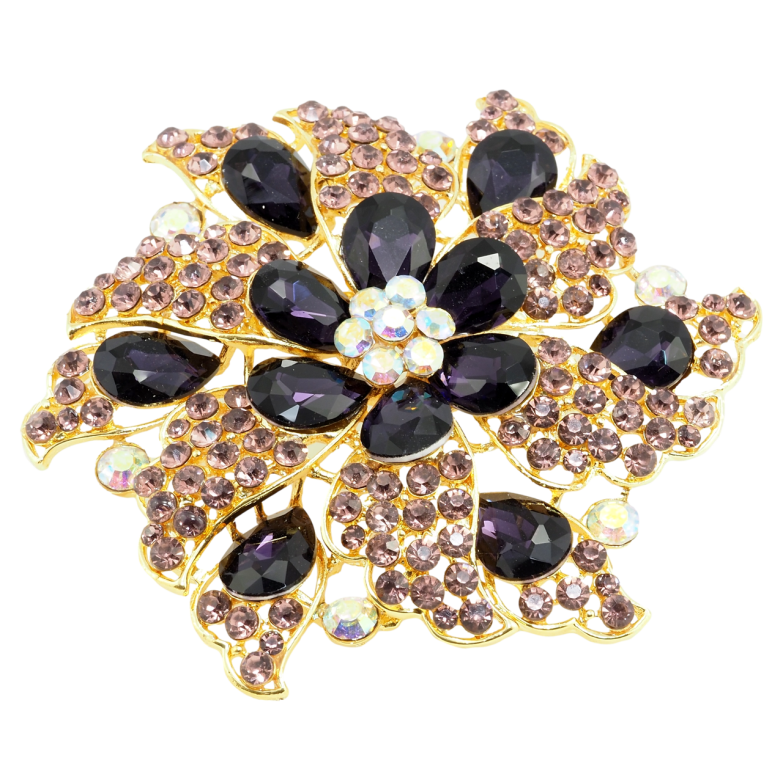 Брошь Большой цветок с бордовыми стразами фото №3