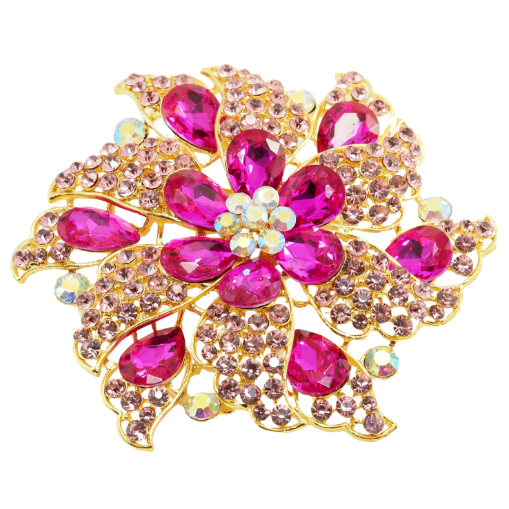 Брошь Большой цветок с розовыми стразами фото №24