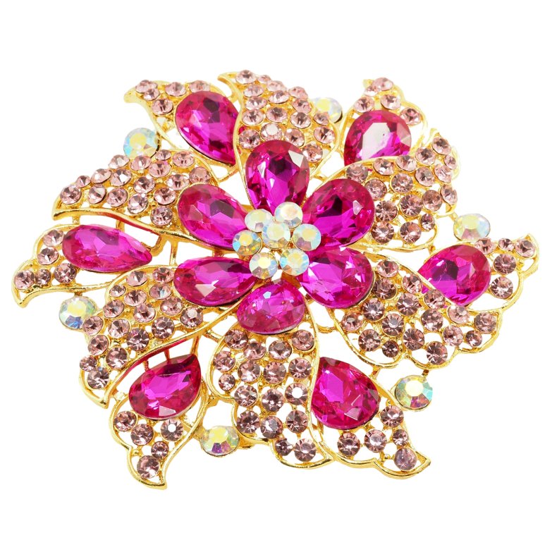 Брошь Большой цветок с розовыми стразами фото №10