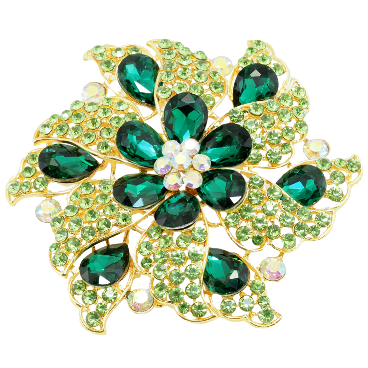 Брошка Велика квітка із зеленими стразами фото №22