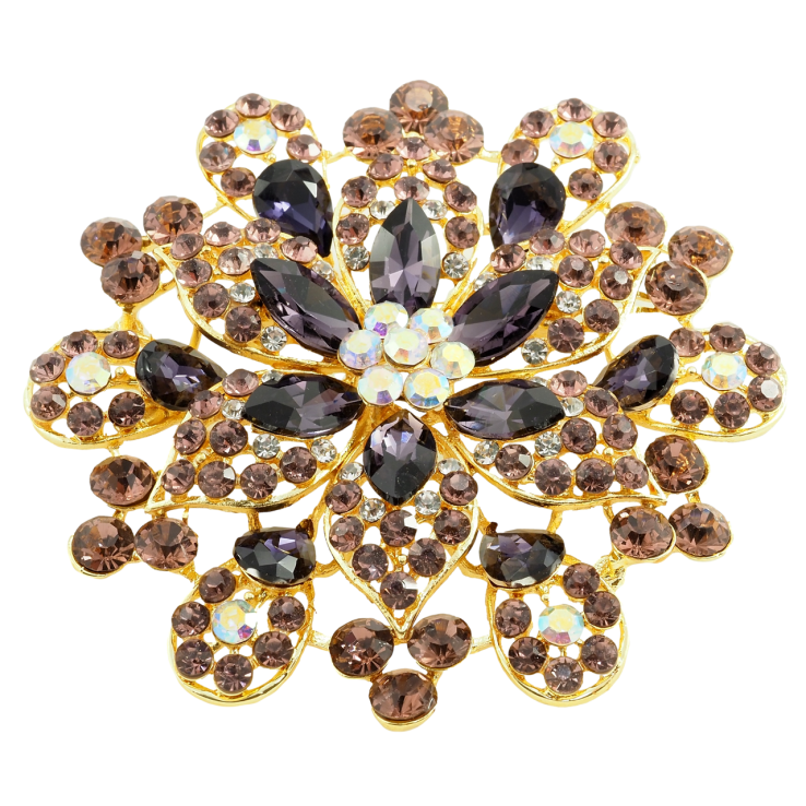 Брошка Велика квітка з бордовими стразами фото №21