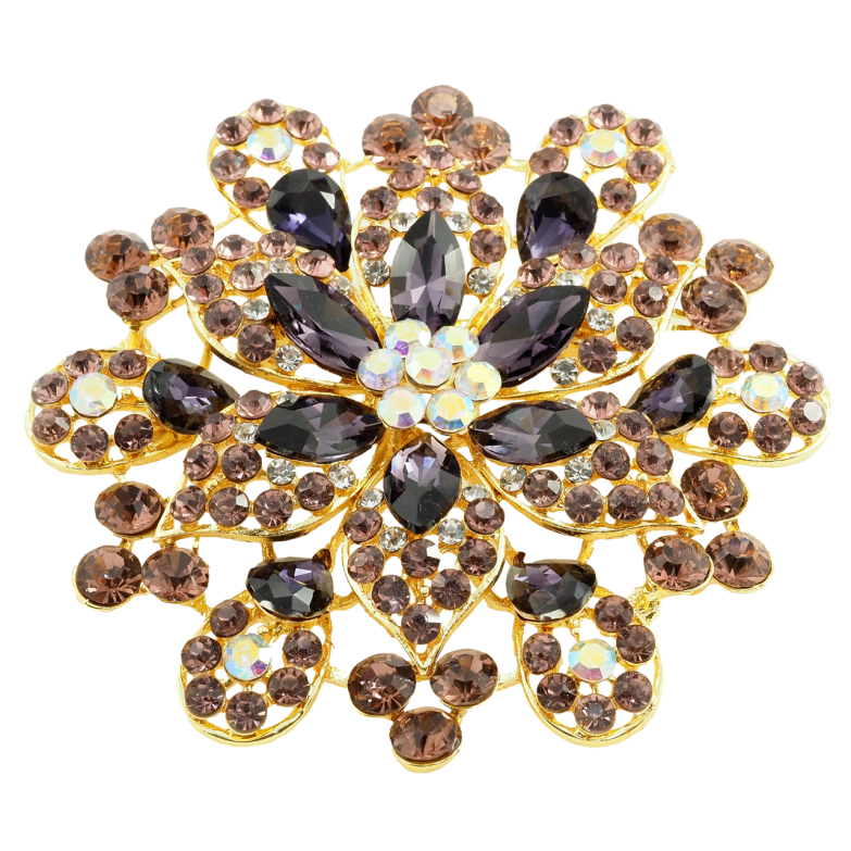 Брошка Велика квітка з бордовими стразами фото №1