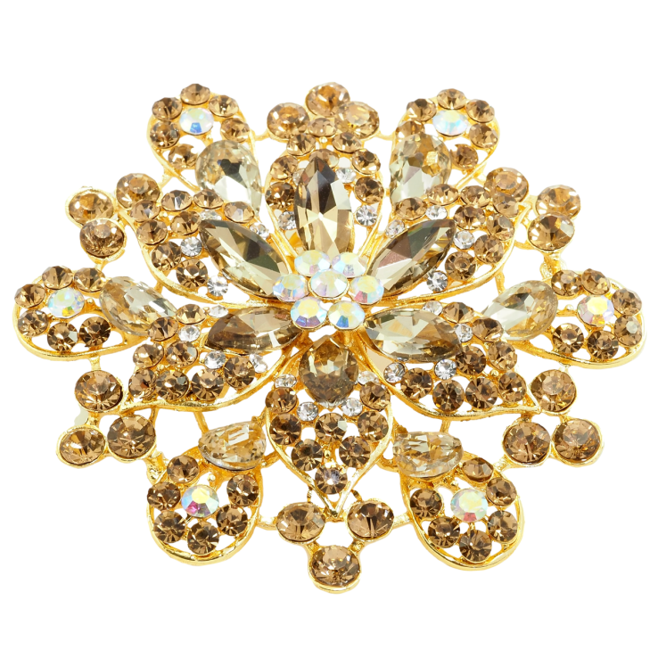 Брошь Большой цветок с золотистыми стразами фото №2