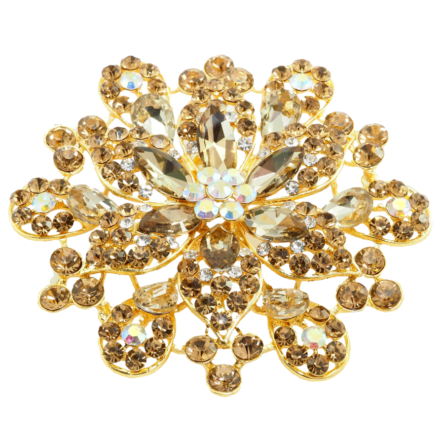 Брошь Большой цветок с золотистыми стразами фото №1
