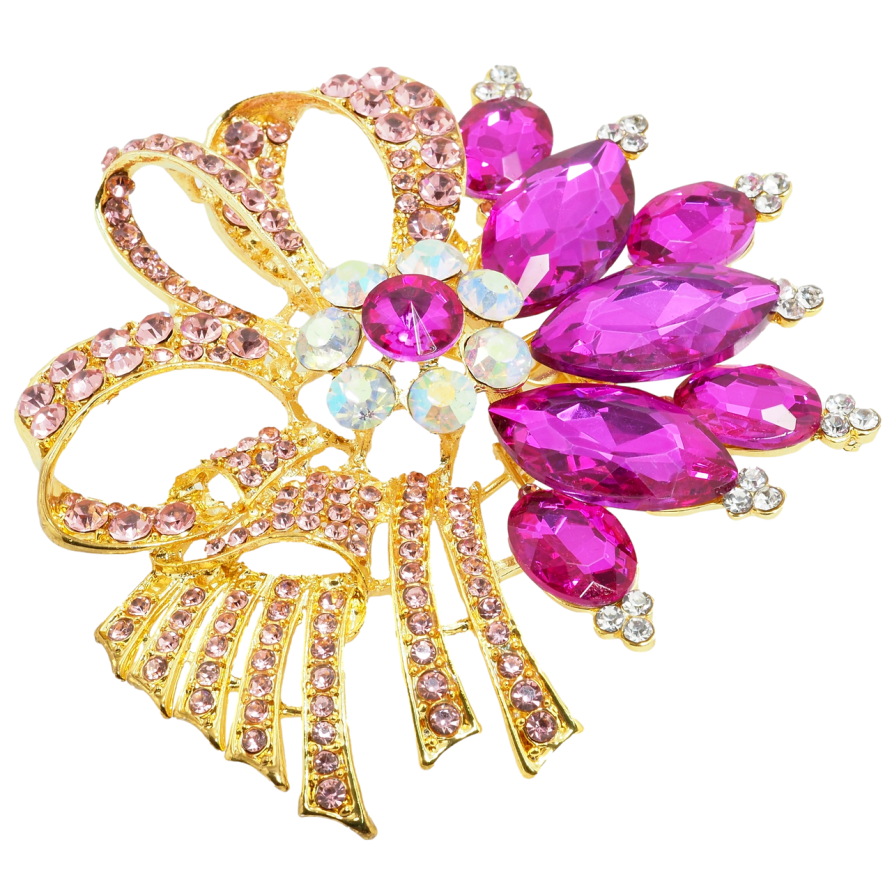 Брошь Большой букет с розовыми стразами фото №1