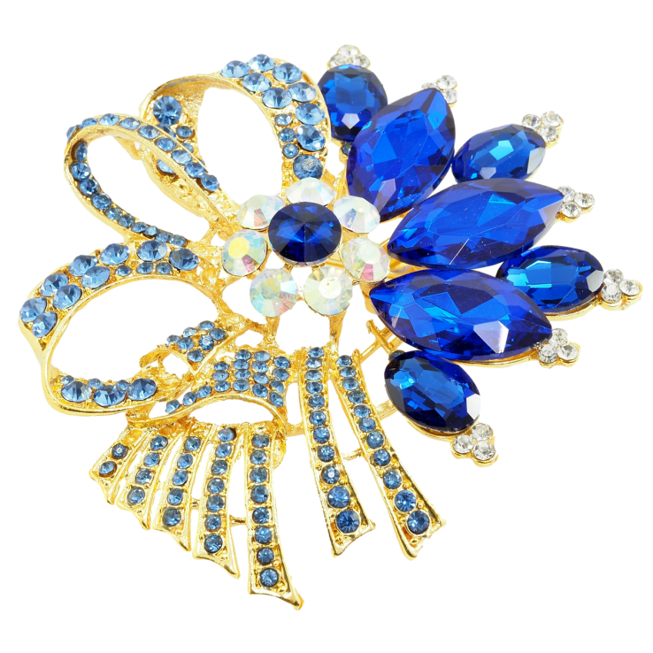 Брошь Большой букет с синими стразами фото №7