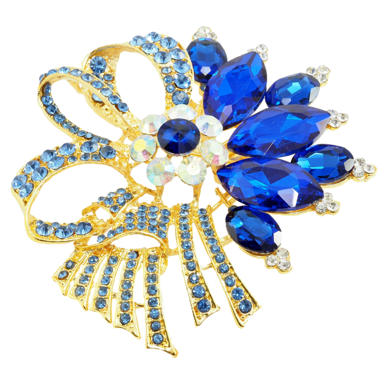 Брошь Большой букет с синими стразами фото №1
