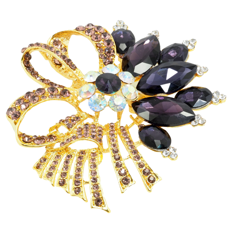 Брошь Большой букет с бордовыми стразами фото №11