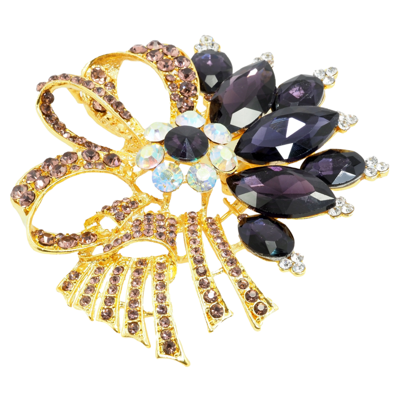 Брошь Большой букет с бордовыми стразами фото №1