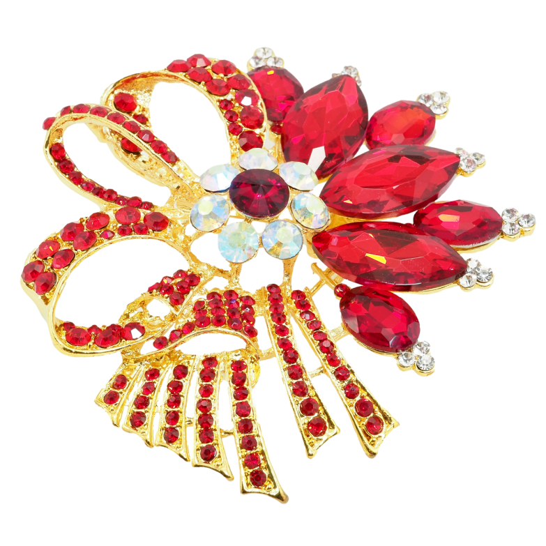 Брошь Большой букет с красными стразами фото №4
