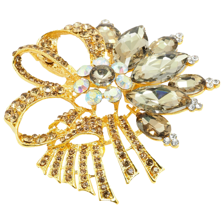 Брошка Великий букет із золотистими стразами фото №2
