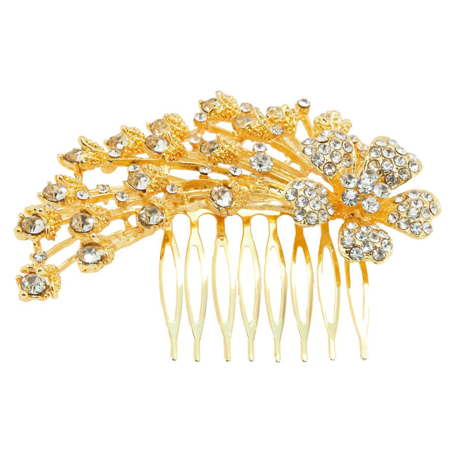 Гребінець металевий Квіткова гілочка зі стразами фото №1 Гребінець металевий Квіткова гілочка зі стразами фото №1