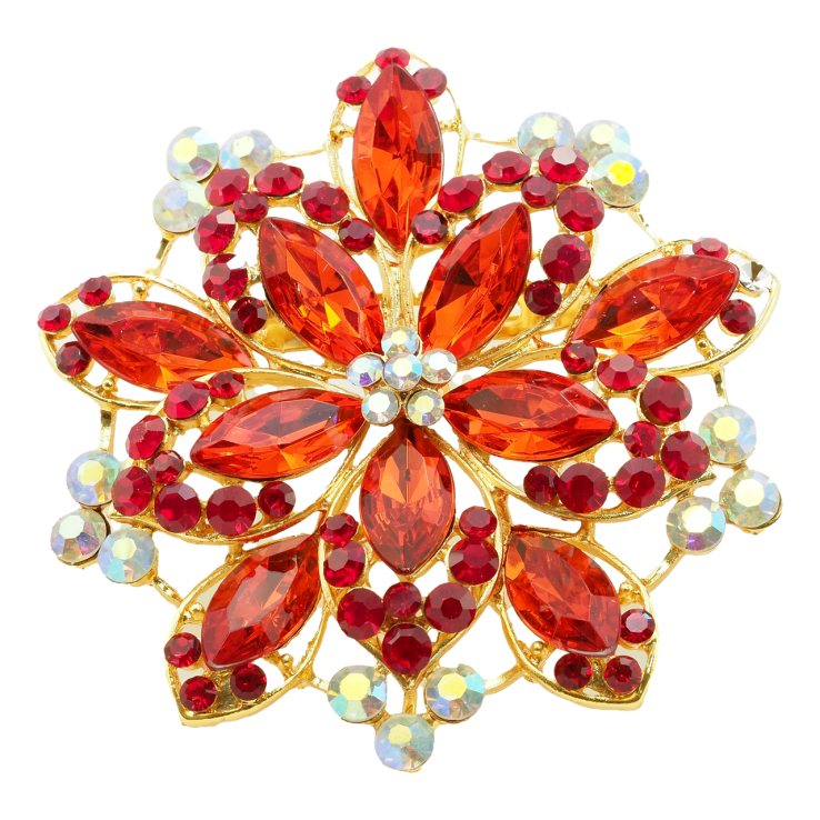 Брошь-кулон  Цветок с красными стразами фото №3