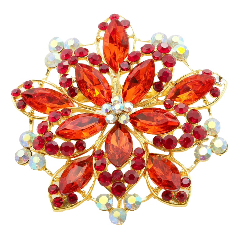 Брошь-кулон  Цветок с красными стразами фото №1