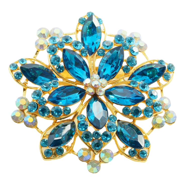 Брошь-кулон  Цветок с голубыми стразами фото №5