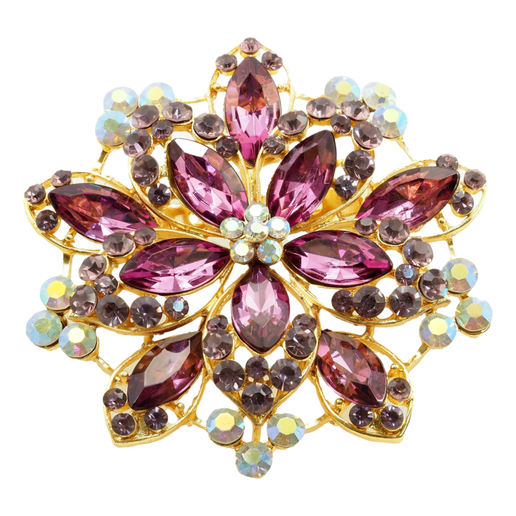 Брошь-кулон  Цветок с фиолетовыми стразами фото №19
