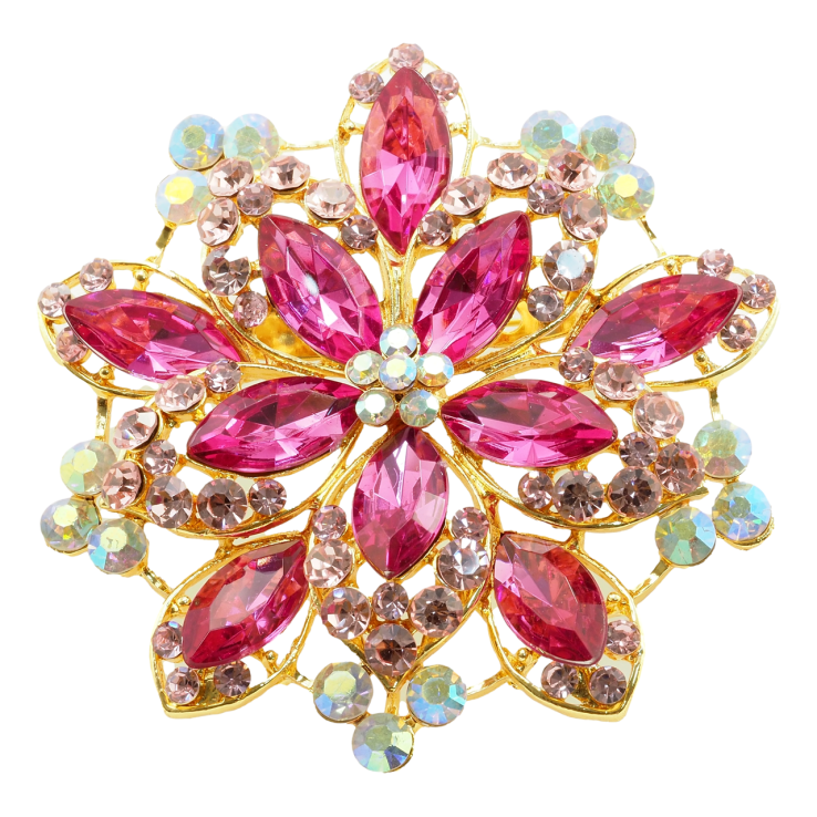 Брошь-кулон  Цветок с розовыми стразами фото №3