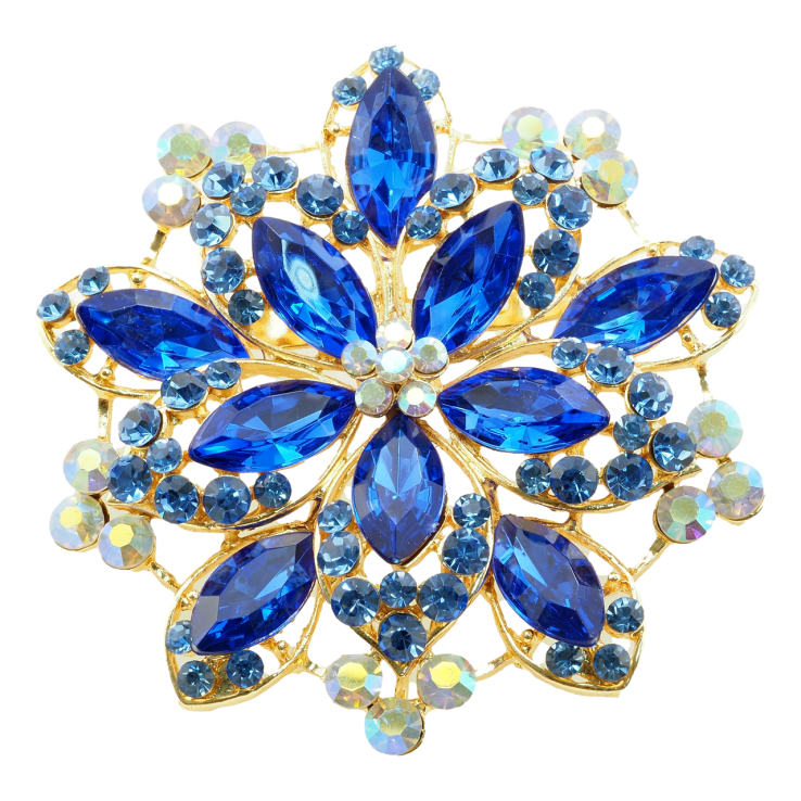 Брошь-кулон  Цветок с синими стразами фото №2