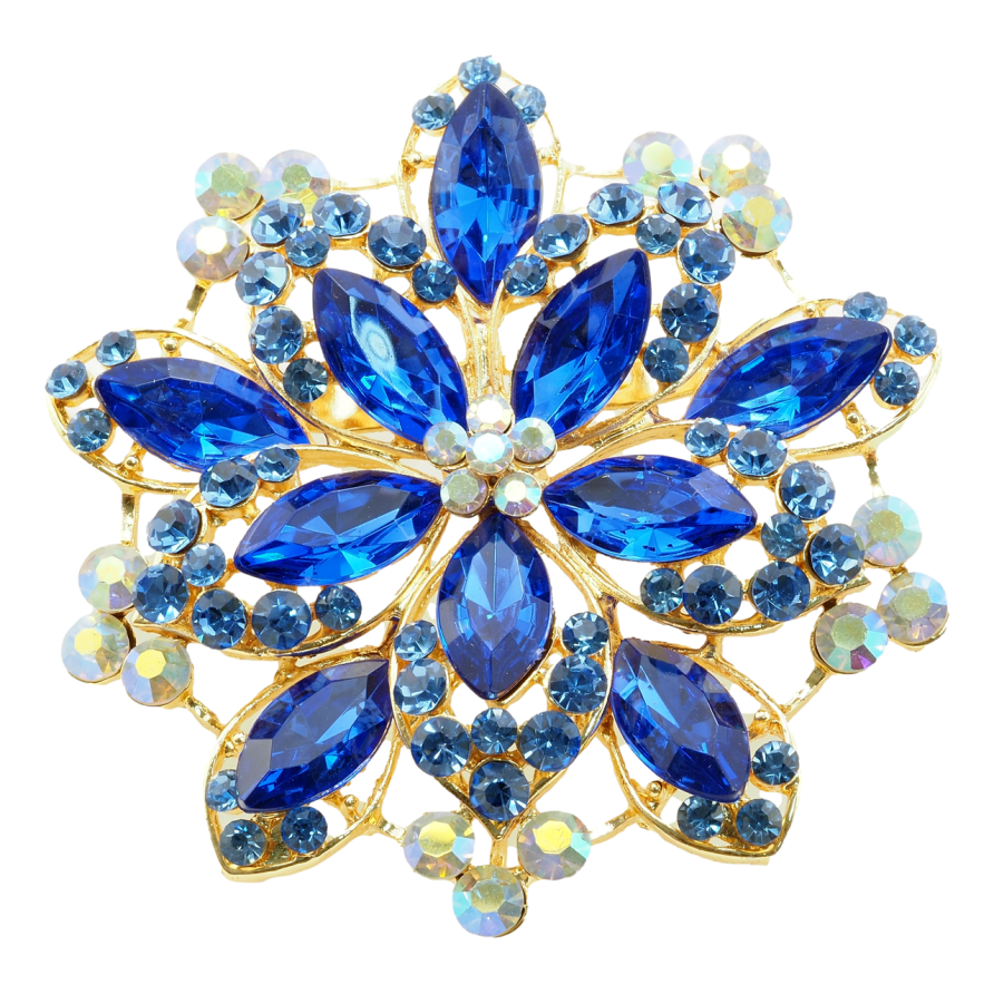 Брошь-кулон  Цветок с синими стразами фото №1