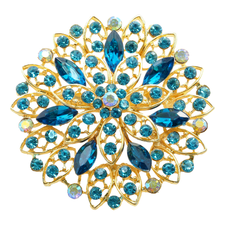 Брошка Квітка з блакитними стразами фото №12