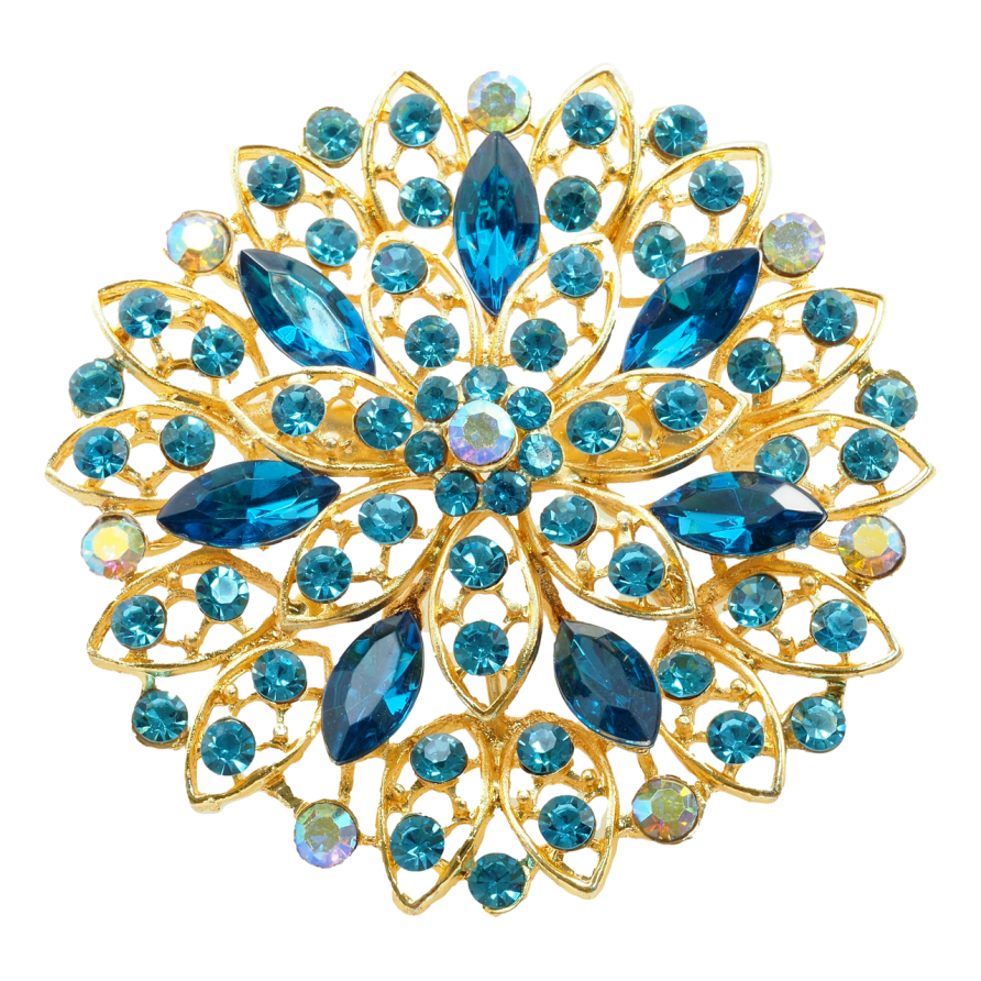 Брошка Квітка з блакитними стразами фото №1