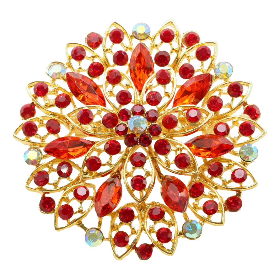 Брошь Цветок с красными стразами фото №1