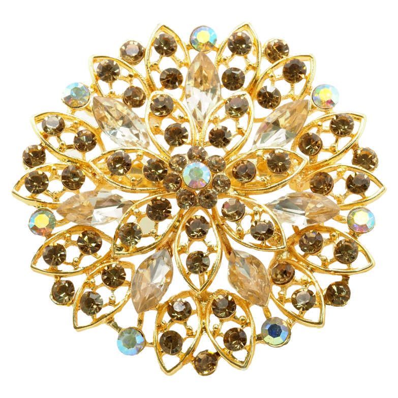 Брошь Цветок с коричневыми стразами фото №1