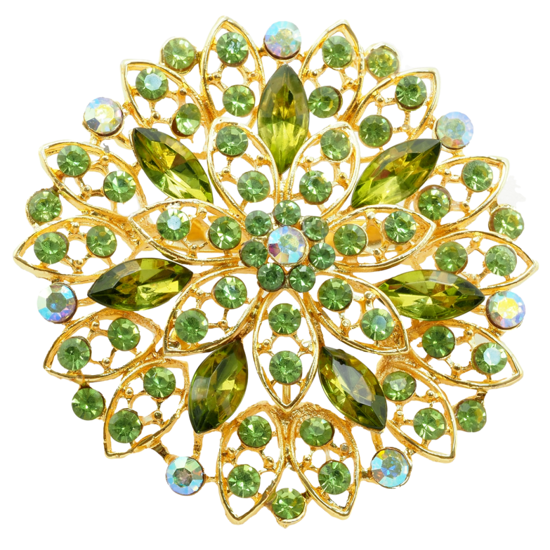 Брошка Квітка із зеленими стразами фото №1