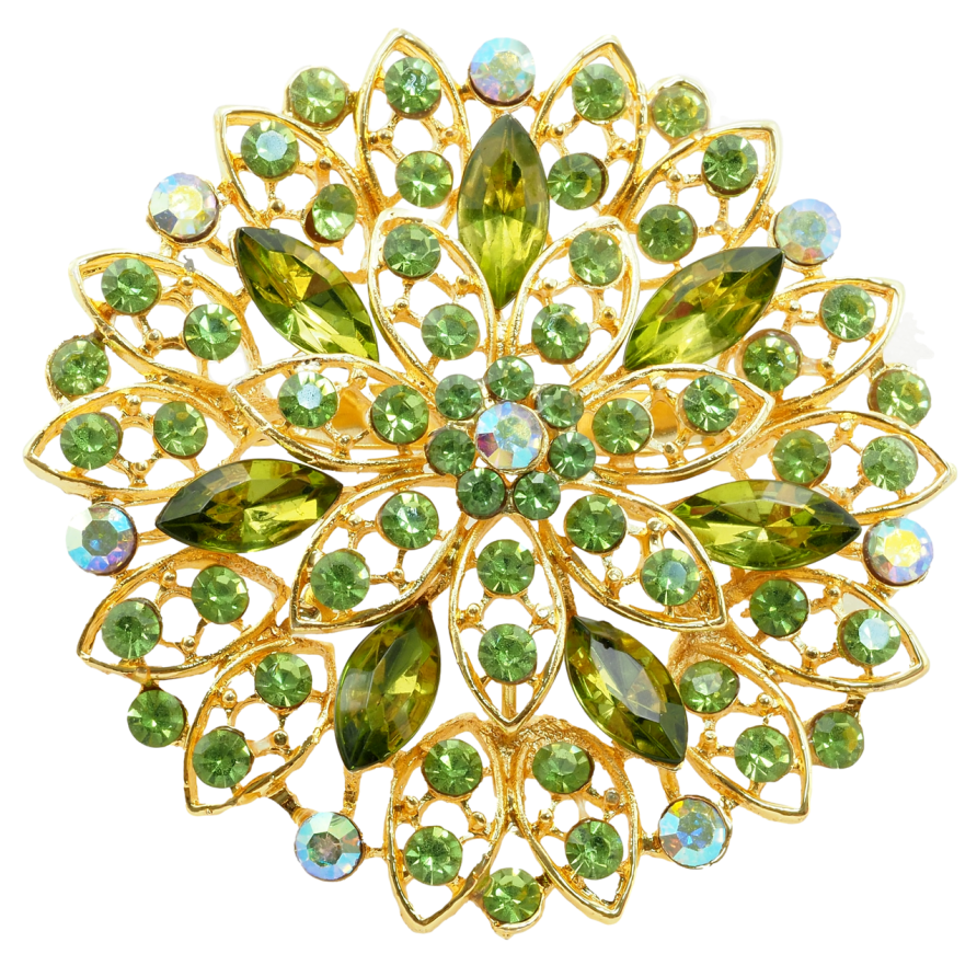 Брошка Квітка із зеленими стразами фото №1