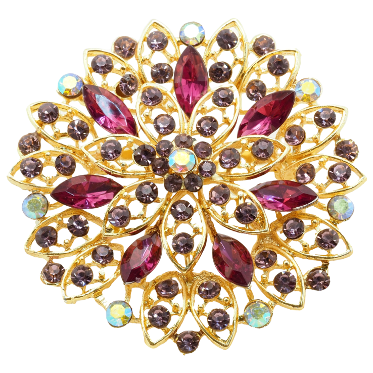 Брошка Квітка з бордовими стразами фото №10