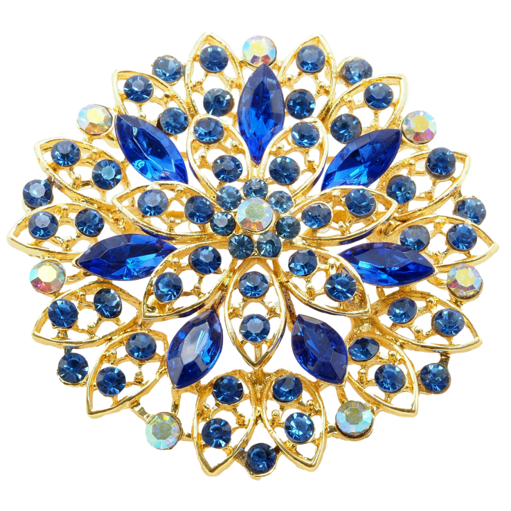 Брошка Квітка з синіми стразами фото №15