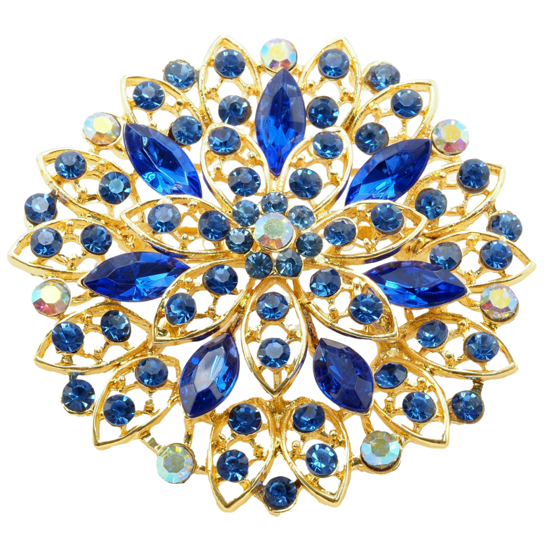Брошь Цветок с синими стразами фото №1