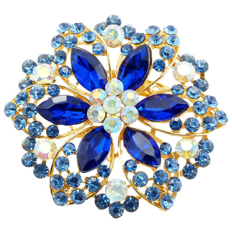 Брошка Квітка з синіми стразами фото №19