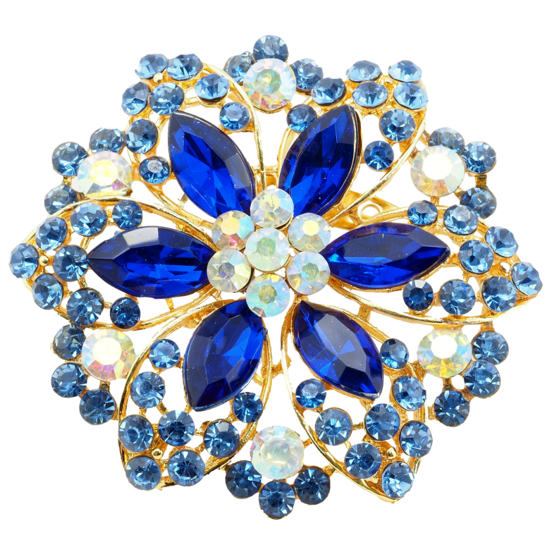 Брошка Квітка з синіми стразами фото №1