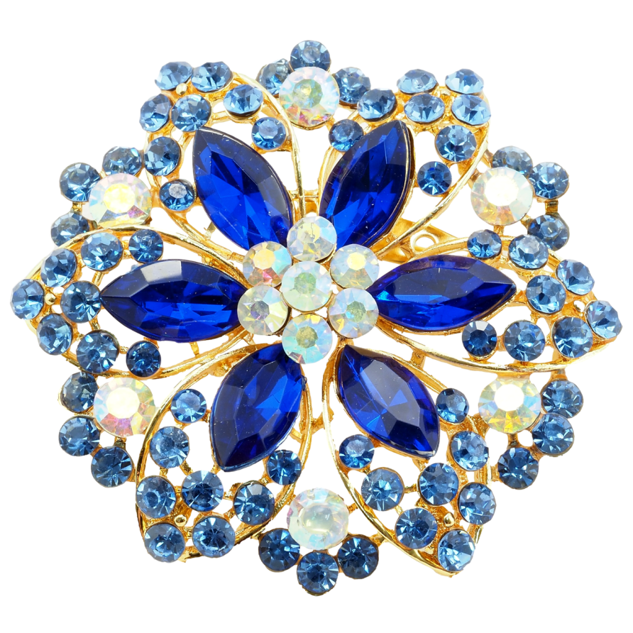 Брошка Квітка з синіми стразами фото №1