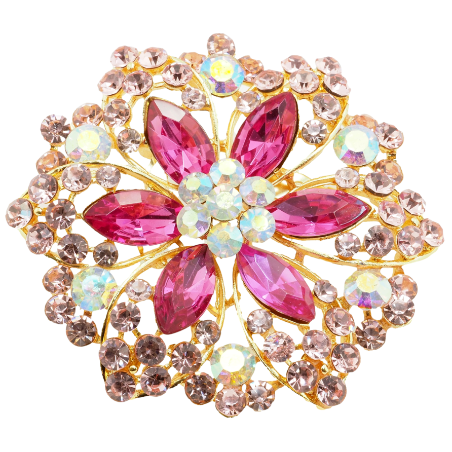 Брошь Цветок с розовыми стразами фото №1