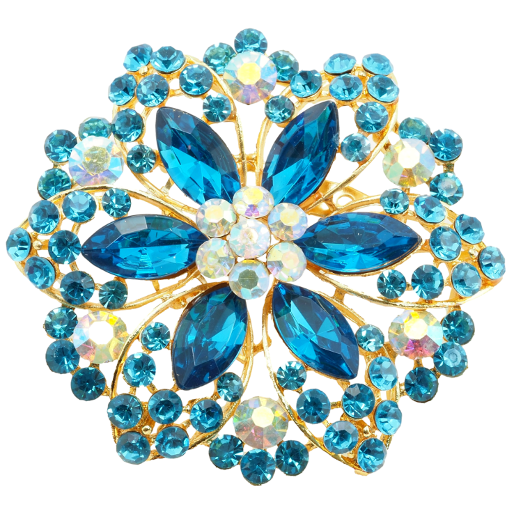Брошка Квітка з блакитними стразами фото №13