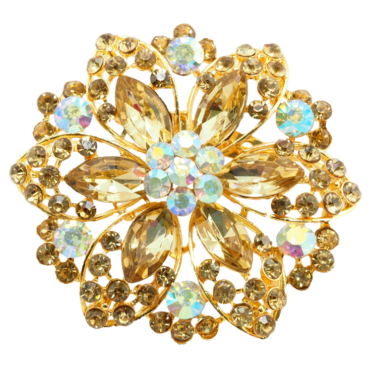 Брошка Квітка із золотистими стразами фото №4