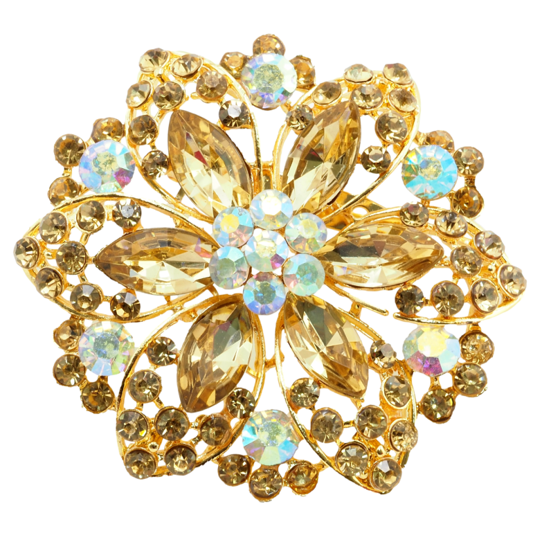 Брошка Квітка із золотистими стразами фото №1