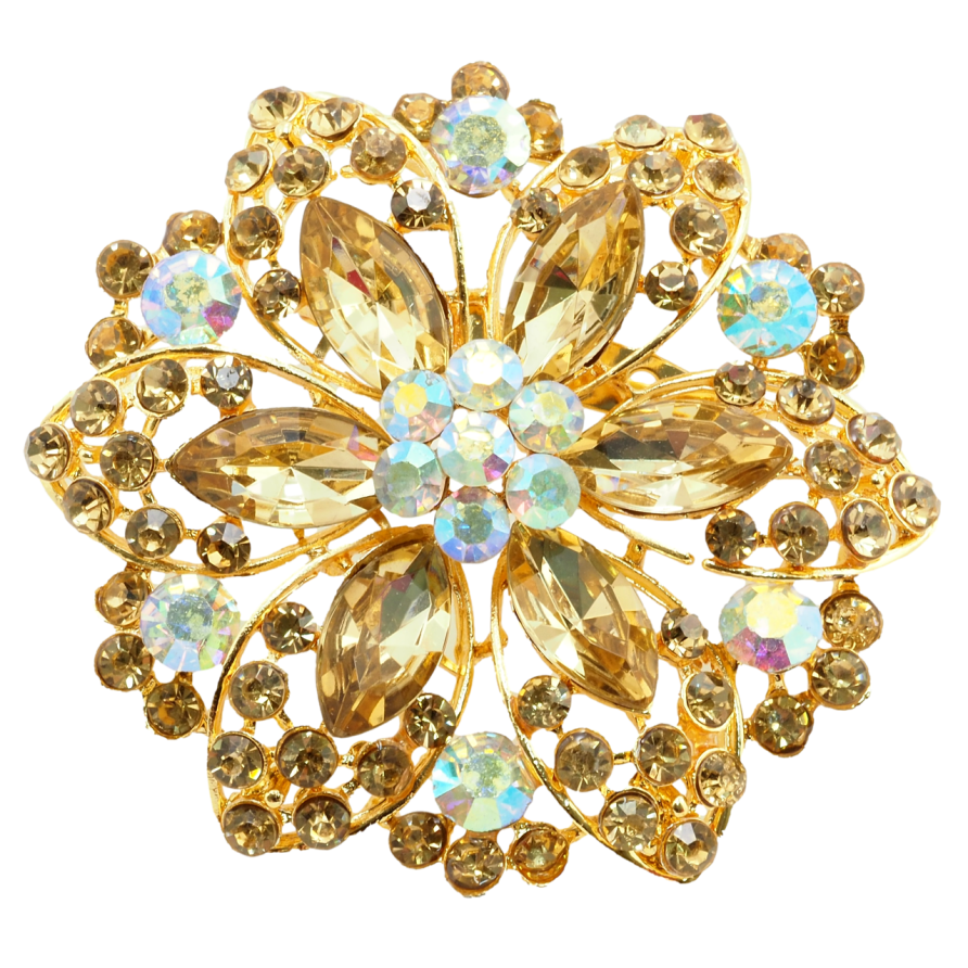 Брошка Квітка із золотистими стразами фото №1