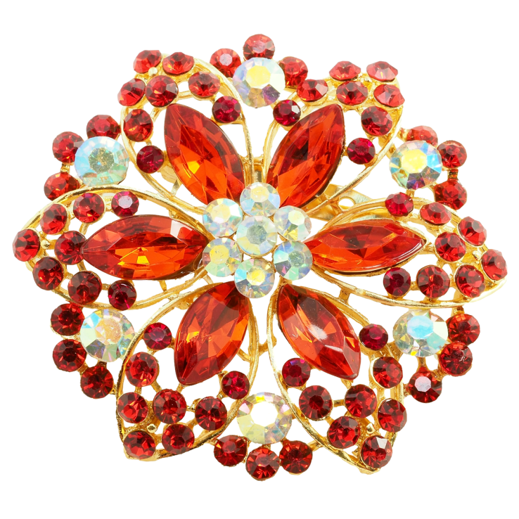 Брошка Квітка з червоними стразами фото №9