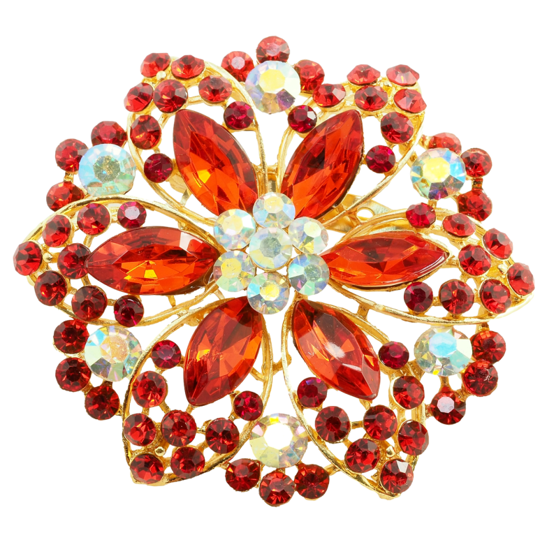Брошка Квітка з червоними стразами фото №1