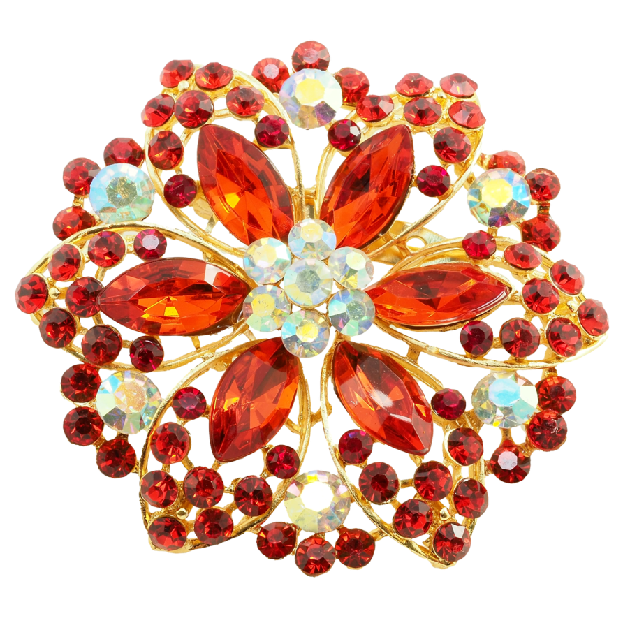Брошка Квітка з червоними стразами фото №1