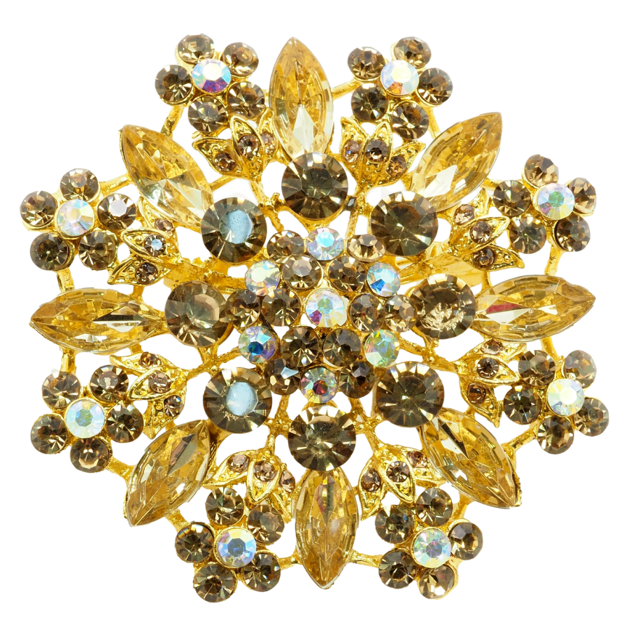 Брошка Квітка із золотистими стразами фото №1