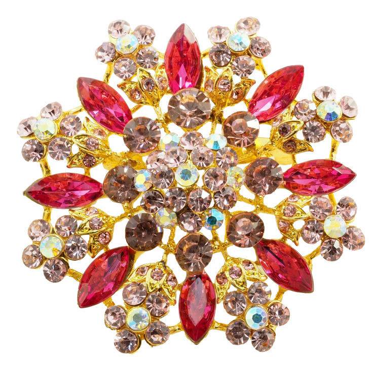 Брошка Квітка з рожевими стразами фото №4